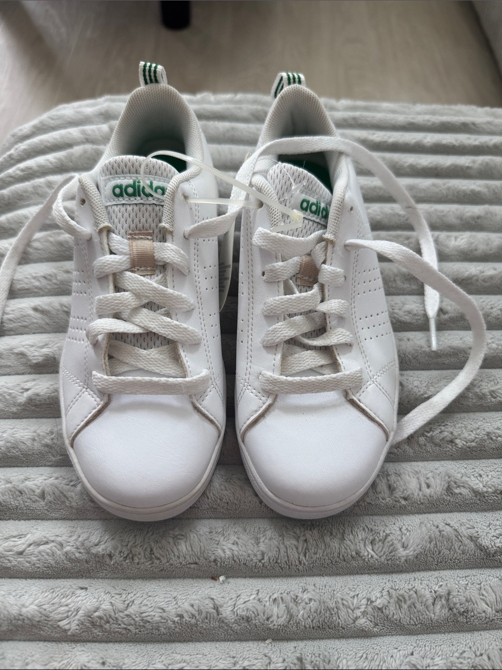 adidas White Kids Sneakers with Green Logo Accents